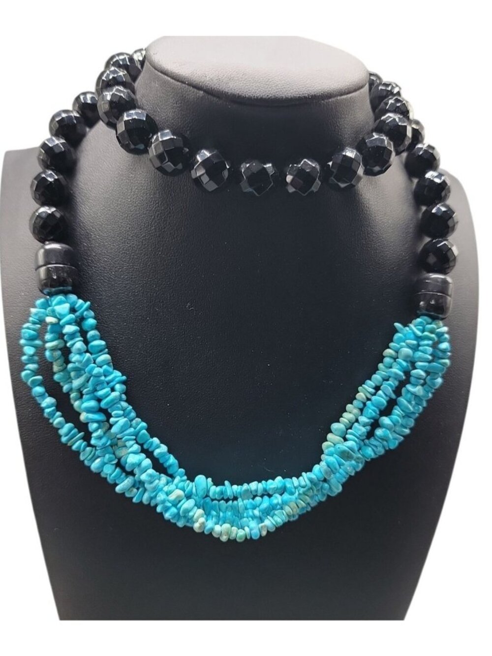 Jay King Desert Rose Necklace Black Onyx & Multi-strand Turquoise Chips 38"